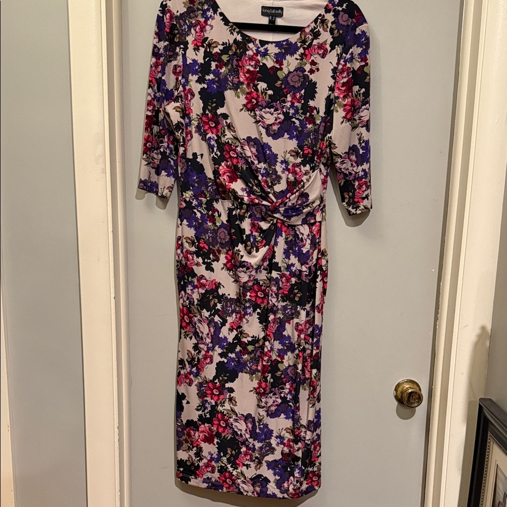Long Tall Sally Black and Purple Floral Midi Dress